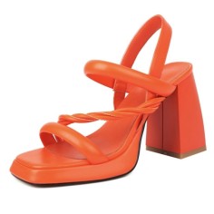 Peep Toe Block Chunky Heels Slingback Gladiator Slippers Sandals - Orange
