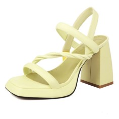 Peep Toe Block Chunky Heels Slingback Gladiator Slippers Sandals - Yellow