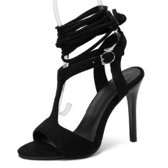 Peep Toe Ankle Buckle TStraps Gladiator Stiletto Heels Summer Sandals Pumps - Black