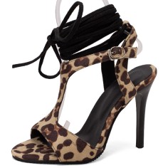 Peep Toe Ankle Buckle TStraps Gladiator Stiletto Heels Summer Sandals Pumps - Leopard