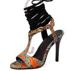Peep Toe Ankle Buckle TStraps Gladiator Stiletto Heels Summer Sandals Pumps - Orange