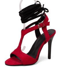 Peep Toe Ankle Buckle TStraps Gladiator Stiletto Heels Summer Sandals Pumps - Red