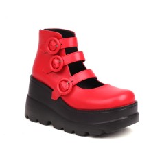 Round Toe Platforms Mary Janes Ankle High Loafers Wedges - Red