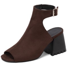 Peep Toe Ankle Buckle Straps Chunky Heels Spring Summer Sandals Boots - Auburn