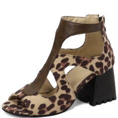 Peep Toe Ankle Buckle Straps Chunky Heels Back Zipper Greek Summer Sandals - Leopard