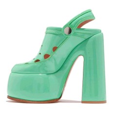 Chunky Heels Round Toe Slingback Platforms Pumps Sandals - Green