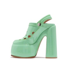 Round Toe Chunky Heels Platforms Versatile Sole Summer Sandals Pumps  - Green