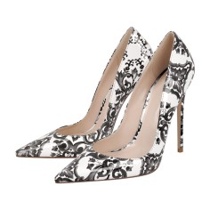 Pointed Toe Stiletto Heels Nicaea Pottery Print Classic Pumps  - Black