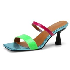 Peep Toe Colorful Kitten Heels Summer Mules Sandals - Green