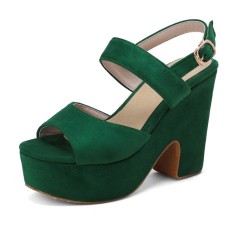 Peep Toe Platforms Chunky Heels Suede Summer Sandals Pumps - Green