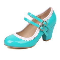 Round Toe Chunky Heels Lolita Vintage Mary Janes Double Straps Platforms Pumps - Sky Blue