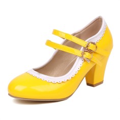 Round Toe Chunky Heels Lolita Vintage Mary Janes Double Straps Platforms Pumps - Yellow