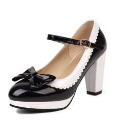 Round Toe Cute Bow-tied Chunky Heels Lolita Vintage Mary Janes Platforms Pumps - Black