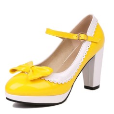 Round Toe Cute Bow-tied Chunky Heels Lolita Vintage Mary Janes Platforms Pumps - Yellow