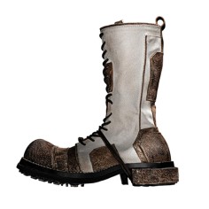 Round Toe Rustic Lace Up Side Zipper Field Military Handmade Leather Tough Guy Style Boots - Beige
