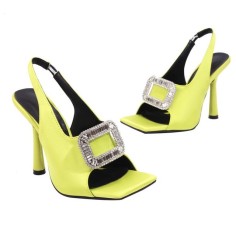 Square Peep Toe Stiletto Heels Metal Decorative Fish Mouth Sandals - Lemon Gold