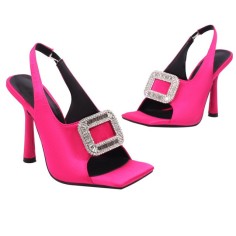 Square Peep Toe Stiletto Heels Metal Decorative Fish Mouth Sandals - Peach Pink
