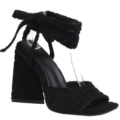 Chunky Heels Peep Toe Velvet Band Straps Summer Sandals - Black