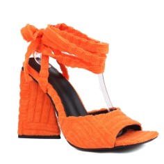 Chunky Heels Peep Toe Velvet Band Straps Summer Sandals - Orange