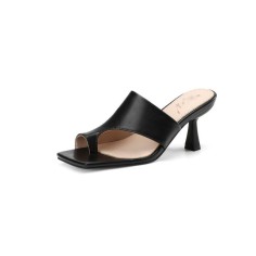 Peep Square Toe Kitten Heels Wrapped Slippers Sandals - Black
