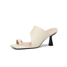 Peep Square Toe Kitten Heels Wrapped Slippers Sandals - White