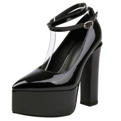 Pointed Toe Chunky Heels Platforms Ankle Buckle Gladiator Straps Pumps - Black