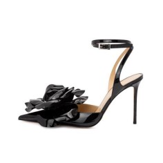 Pointed Toe Stiletto Heels Wedding Engage Party Flowers Sandals - Black