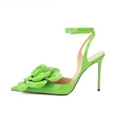 Pointed Toe Stiletto Heels Wedding Engage Party Flowers Sandals - Light Green