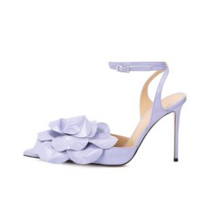 Pointed Toe Stiletto Heels Wedding Engage Party Flowers Sandals - Lilac Lavender