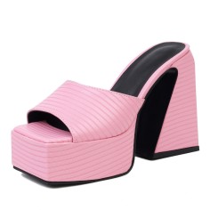 Round Toe Chunky Heels Platforms Outdoor Sandals - Pink