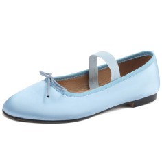 Comfortable Elegant Silk and Leather Ballet Flats - Blue