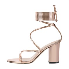 Peep Toe Chunky Heels Gladiators Ankle Wrap Patent Sandals - Peachpuff