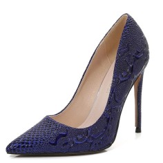 Pointed Toe Stiletto Print Heels Classic Pumps - Blue