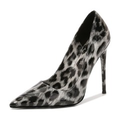 Pointed Toe Stiletto Leopard Heels Classic Patent Pumps - Black