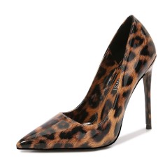 Pointed Toe Stiletto Leopard Heels Classic Patent Pumps - Yellow