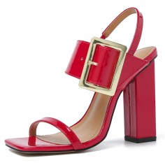 Peep Toe Chunky Heels Ankle Big Buckle Back Straps Platforms Sandals - Red