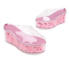 Peep Toe Transparent Shaft Flower Platforms Wedges Sandals Slippers - Pink PVC