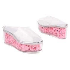 Peep Toe Transparent Shaft Flower Platforms Wedges Sandals Slippers - Silver PVC