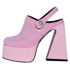 Round Toe Chunky Heels Platforms Slingback Patent Sandals - Pink