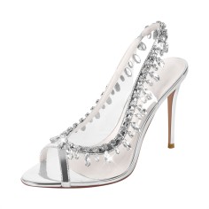 Peep Toe Stiletto Heels Transparent Rhinestones Slingback Princess Pumps - Silver