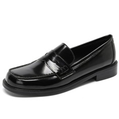Round Toe British Style Oxford Leather Flats Loafers - Black