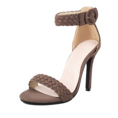 Peep Toe Stiletto Heels Ankle Buckle Straps Half Dorsay Sandals - Khaki