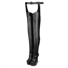 Round Toe Stiletto Heels Sexy Stretchy Pantyhose Platforms Boots - Black