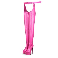 Round Toe Stiletto Heels Sexy Stretchy Pantyhose Platforms Boots - Fuchsia