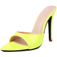 Pointed Toe Patent Stiletto Heels Slippers Sandals - Light Green