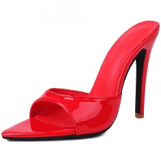 Pointed Toe Patent Stiletto Heels Slippers Sandals - Red