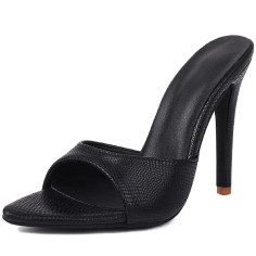 Pointed Toe Stiletto Heels Slippers Sandals - Black