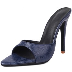 Pointed Toe Stiletto Heels Slippers Sandals - Blue