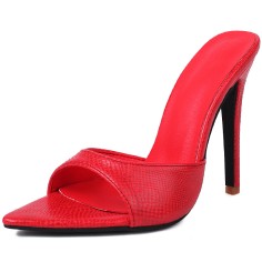 Pointed Toe Stiletto Heels Slippers Sandals - Red
