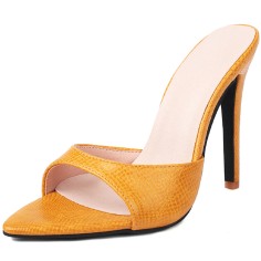 Pointed Toe Stiletto Heels Slippers Sandals - Yellow